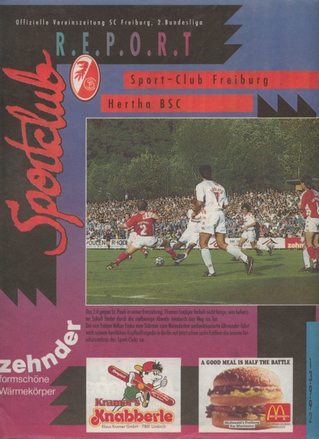 BL 1992/93 SC Freiburg Hertha BSC Programm 2 