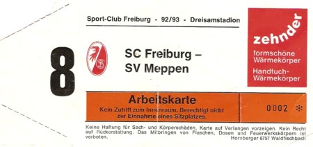 Programm 2 Bundesliga 1992/93 SC Freiburg SV Meppen 